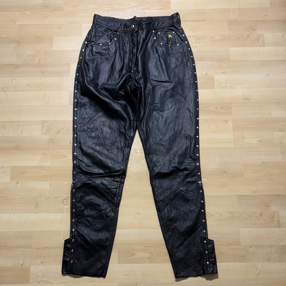 VINTAGE Harley-Davidson Black Studded Side Leather Skinny Pants